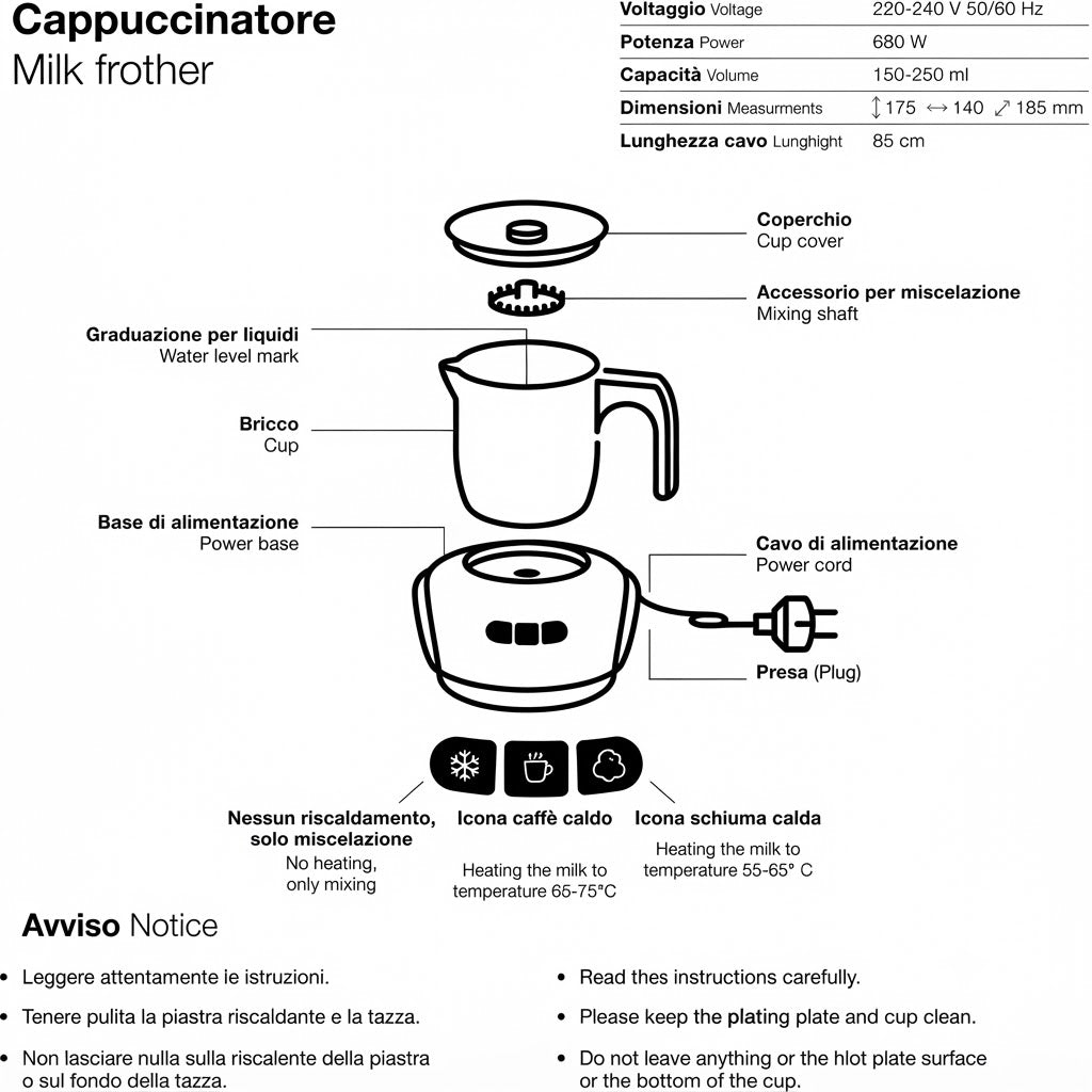 Cappuccinatore lavable – Mousseur à lait chaud et froid